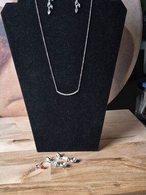 Brooks Brothers Silver Crystal Curved Bar Necklace